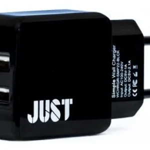 JUST Simple Dual USB Wall Charger (2.1A/2USB, 10W) Black